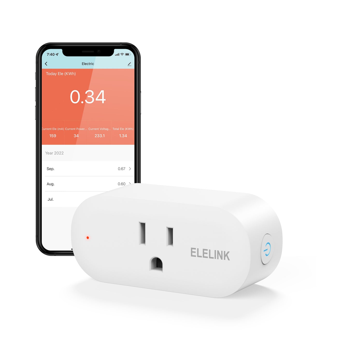 ELELINK Smart Plug, 15A WiFi Smart Plug with Energy Monitoring, Wireless Remote Control Timer Plug, 2.4 GHz Wi-Fi Only