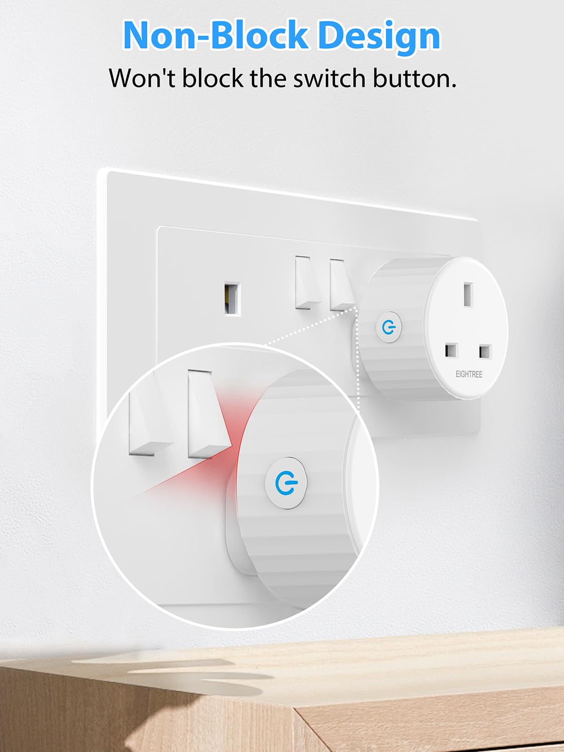 EIGHTREE Smart Plugs with Energy Monitoring, WiFi Smart Sockets with Remote Control and Timer, 2.4GHz Wi-Fi, 13A, Alexa & Google Home Compatible