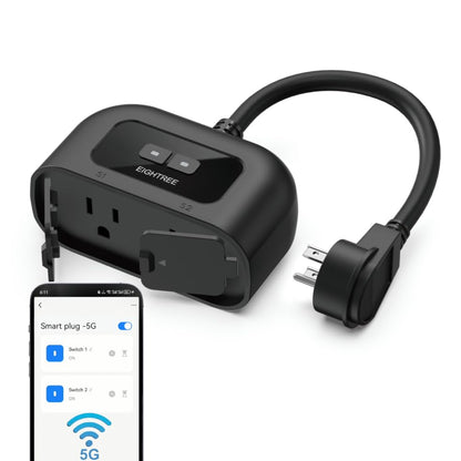 EIGHTREE 5GHz Outdoor Smart Plug Waterproof IP44, WiFi Smart Outlet Plug with 2 Independently Controlled Outlets, Compatible with Alexa & Google Assistant, Voice&Remote Control, Timer&Schedule, 1 Pack