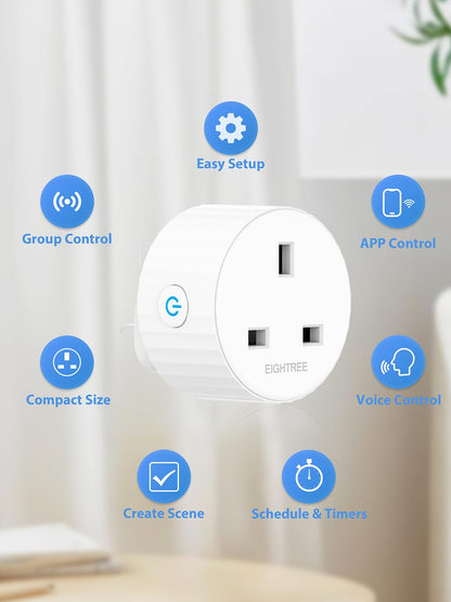 EIGHTREE Smart Plugs with Energy Monitoring, WiFi Smart Sockets with Remote Control and Timer, 2.4GHz Wi-Fi, 13A,  Alexa & Google Home Compatible