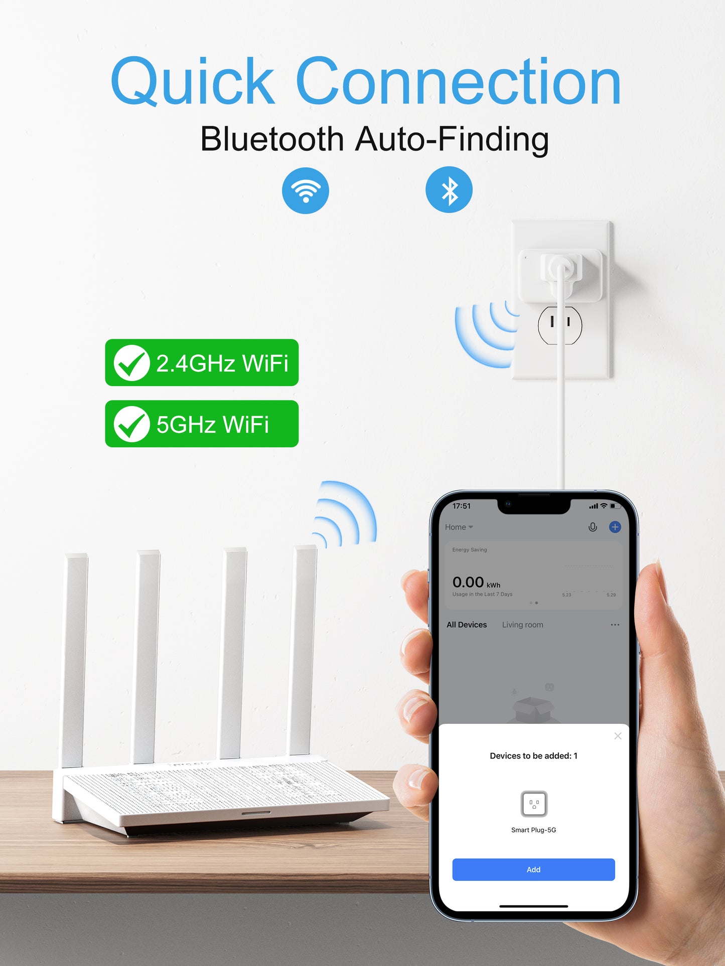 EIGHTREE Mini Smart Plug 5GHz Wi-Fi Compatible 15A, Smart Plugs That Work with Alexa & Google Home & SmartThings, Energy Monitor, Remote Control, Timer & Schedule, Wi-Fi Plugs