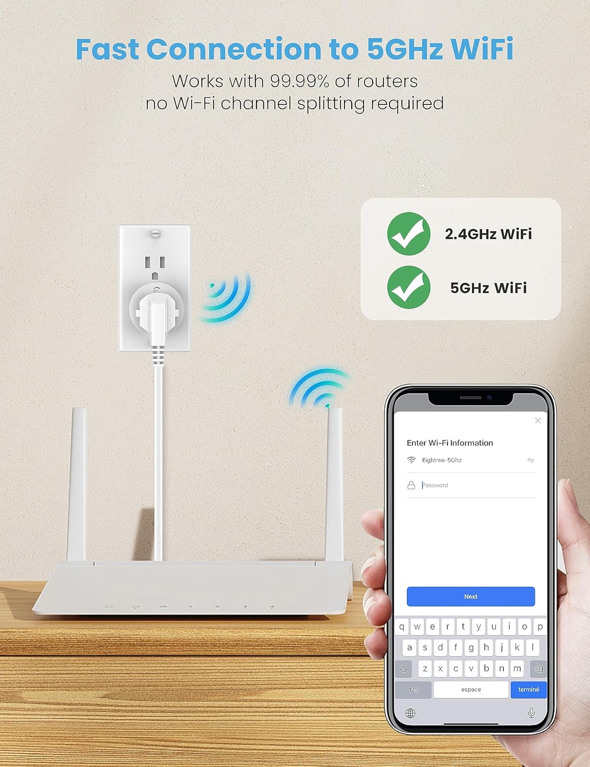 Eightree Smart Plug for 5GHz & 2.4GHz, Smart Outlet WiFi Socket with APP Remote Control, Compatible with Alexa