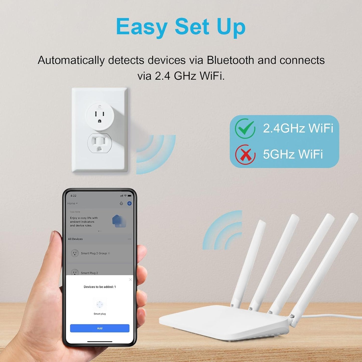 EIGHTREE Smart Plug, WiFi Outlet Works with Alexa & Google Home, Smart Home Socket with Remote Control & Timer Function, 2.4GHz WiFi Only