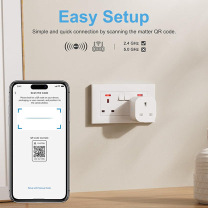 EIGHTREE Matter Smart Plug with Energy Monitoring, Mini WiFi Plug Works With Apple HomeKit, Alexa, Google Home, SmartThings, Remote Control, Timer & Schedule Function, 2.4Ghz Wi-Fi Only, 13A