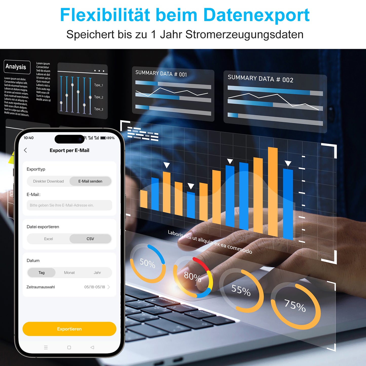 EIGHTREE WLAN Steckdose für Balkonkraftwerk mit Stromzähler, Stromverbrauch und Einspeisung messen, Steckdose mit Energiezähler für Mini-PV, 2.4G/5G WLAN, 16A 3680W, Alexa & Google Home kompatibel