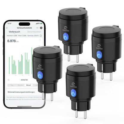 EIGHTREE WLAN Steckdose Outdoor, Zeitschaltuhr Aussenbereich mit Strommessung IP44 Wasserdicht, Smarte Steckdose mit Zeitschaltuhr, Fernbedienung & Sprachsteuerung, Kompatibel mit Alexa & Google Home