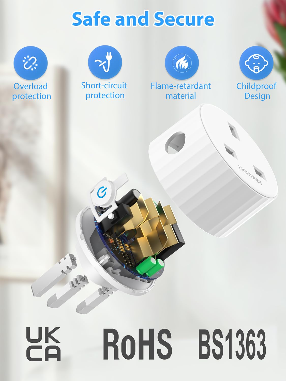 EIGHTREE Smart Plugs with Energy Monitoring, WiFi Smart Sockets with Remote Control and Timer, 2.4GHz Wi-Fi, 13A,  Alexa & Google Home Compatible