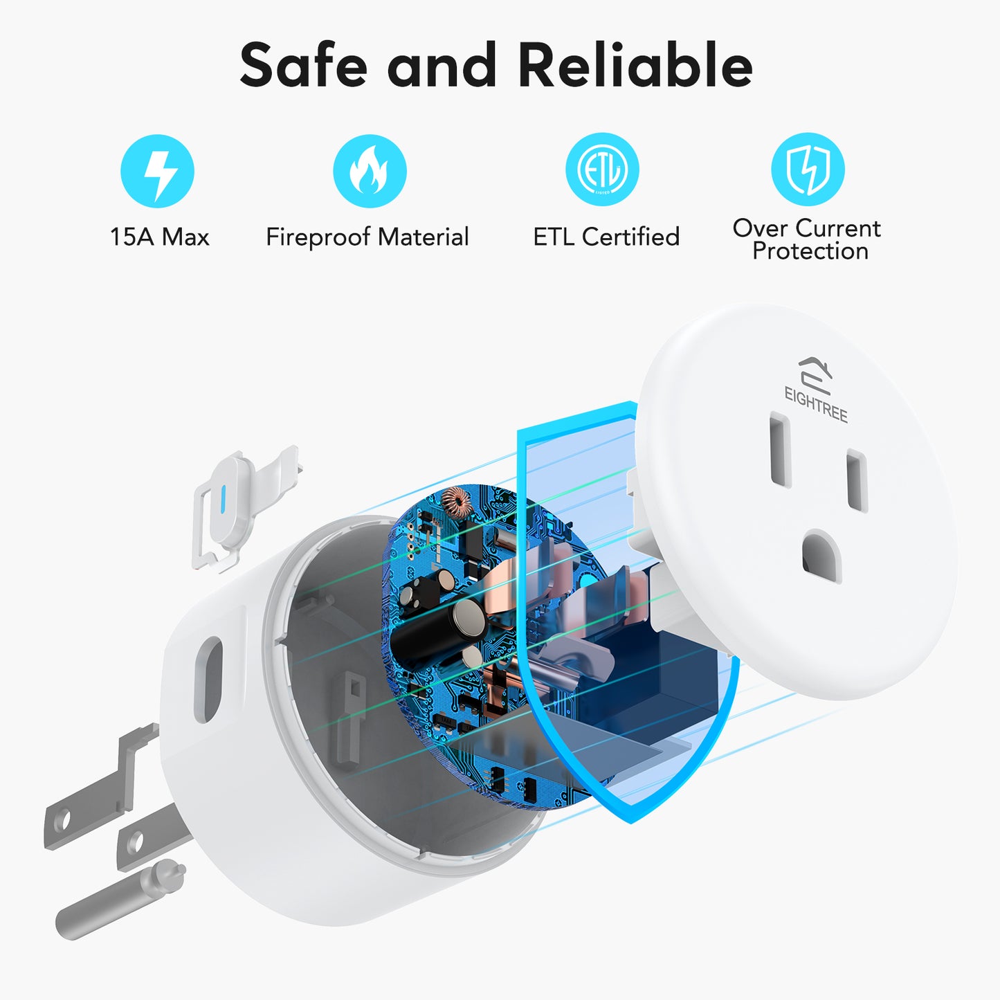 EIGHTREE Smart Plug, WiFi Outlet Works with Alexa & Google Home, Smart Home Socket with Remote Control & Timer Function, 2.4GHz WiFi Only