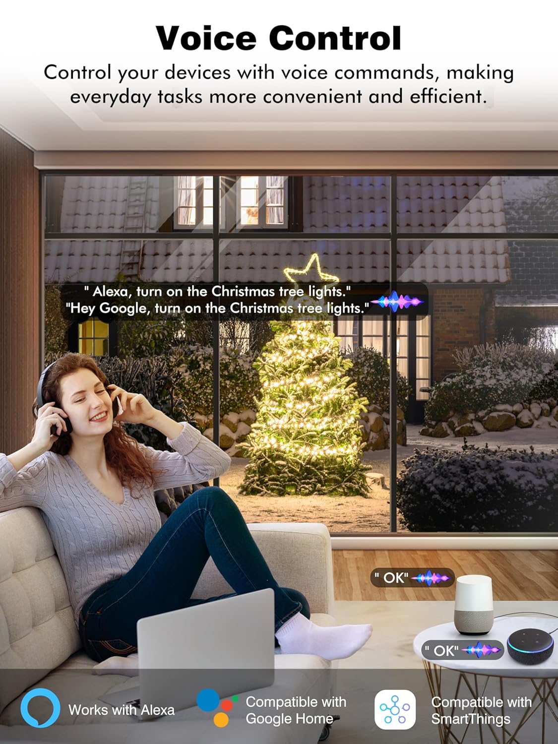 EIGHTREE Outdoor Smart Plug Waterproof IP44, Smart Outlet Plug with 2 Independently Controlled Outlets, Compatible with Alexa and Google Assistant, Voice & Remote Control, Timer&Schedule, 2.4GHz Only