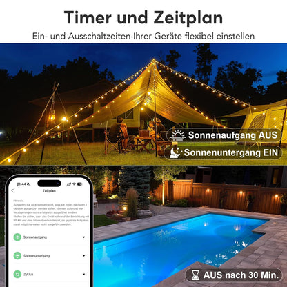 EIGHTREE WLAN Steckdose Outdoor, Zeitschaltuhr Aussenbereich mit Strommessung IP44 Wasserdicht, Smarte Steckdose mit Zeitschaltuhr, Fernbedienung & Sprachsteuerung, Kompatibel mit Alexa & Google Home