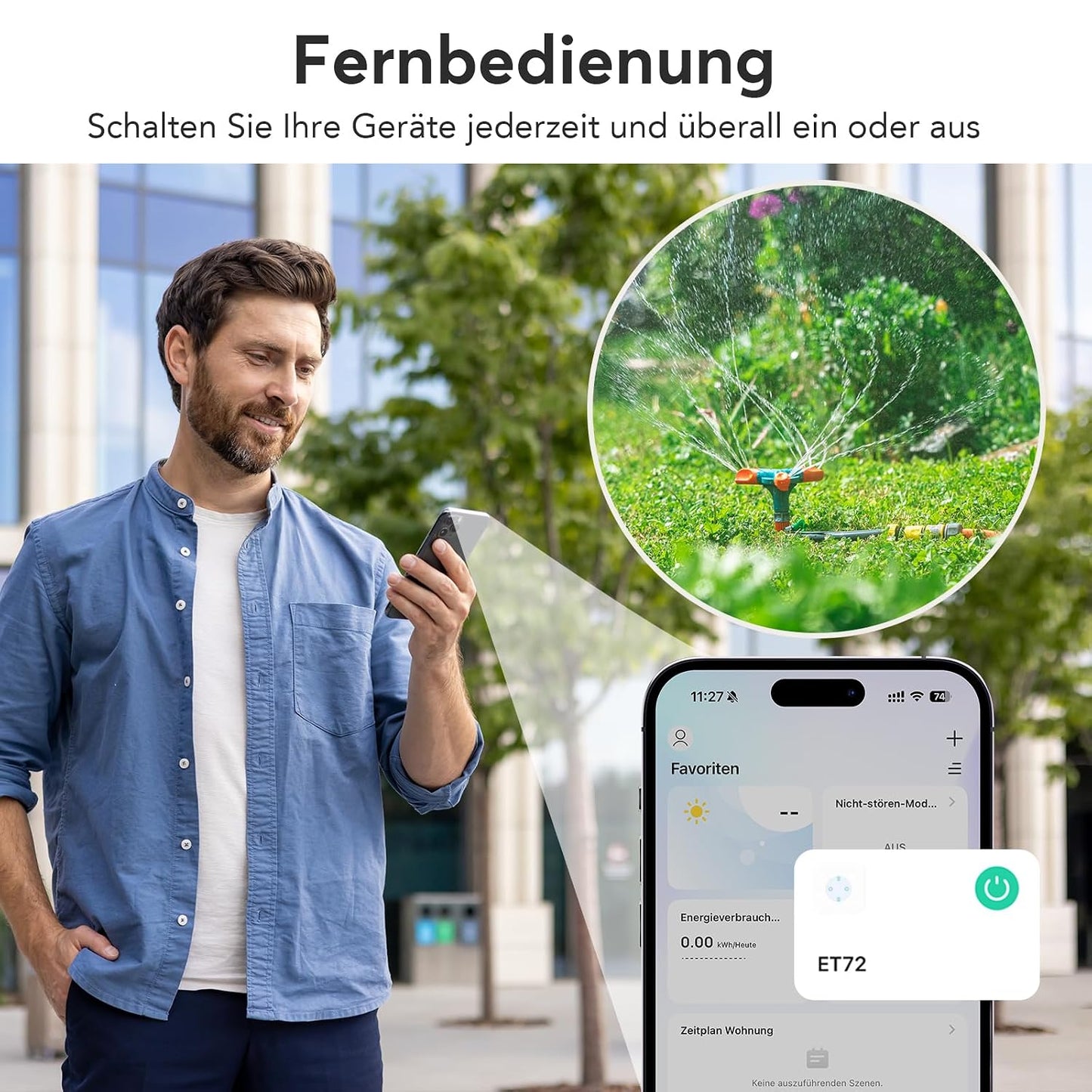 EIGHTREE WLAN Steckdose Outdoor, Zeitschaltuhr Aussenbereich mit Strommessung IP44 Wasserdicht, Smarte Steckdose mit Zeitschaltuhr, Fernbedienung & Sprachsteuerung, Kompatibel mit Alexa & Google Home